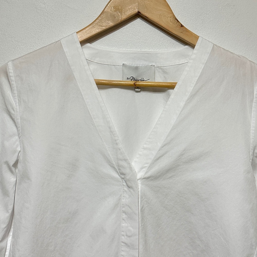 3.1 Phillip Lim Pearl Double Cuff Blouse Womens 6 White Cotton Poplin Luxury - Picture 2 of 7